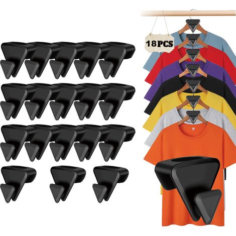 Set aus 18 robusten, platzsparenden Kaskaden-Kleiderhaken zur optimalen Organisation aller Kleiderbügel im Kleiderschrank.