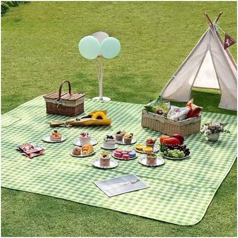 Couverture de pique-nique imperméable pliable – Tissu non tissé épais résistant à l'humidité pour la plage, 100cm150cm– Vert (1/5)