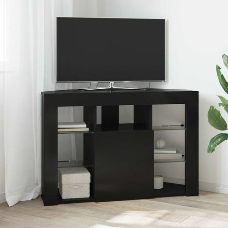 vidaXL Meuble TV LED d'Angle 100x40x68cm Noir Bois d'ingénierie (1/5)