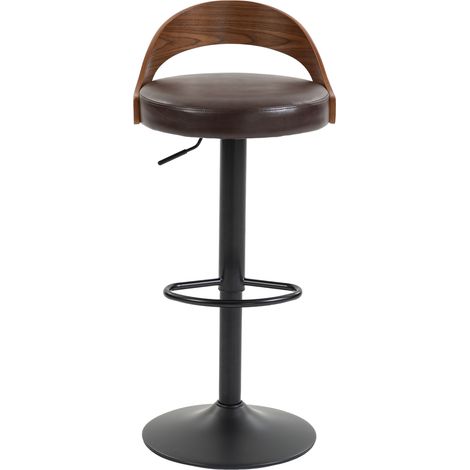 Lot de 2 tabourets de bar pivotants 360° réglables en hauteur, dossier ergonomique, assise en cuir régénéré marron et piètement métal noir – CHICFURN (1/5)