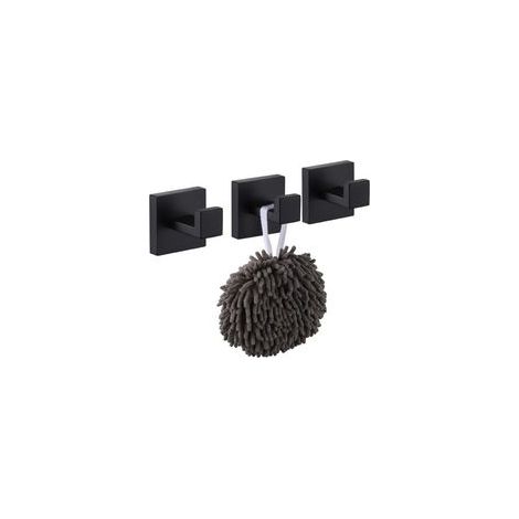 Paquete de 3 ganchos para albornoces y toallas, ganchos y clavijas de acero inoxidable para accesorios de baño, montaje en pared, negro mate.