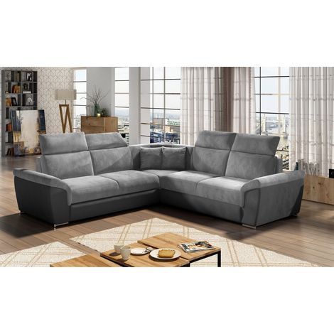 Canapé d'angle FREDERICO Gris avec 4 têtières 266x266cm (1/2)