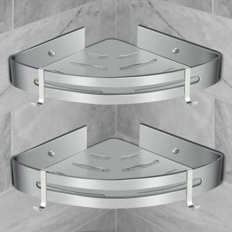 Mensola angolare per doccia Rare Pearl, mensola per bagno, senza foratura, cestino portaoggetti per doccia, mensola per doccia in alluminio da parete, scatola portaoggetti in due pezzi, argento (2 pez