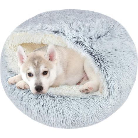 rundes Katzen- und Hundebett, Plüsch-Donut-Kissen, waschbare, rutschfeste Höhle, 70 cm Innendurchmesser, Grau (1/5)