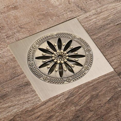 Caniveau de douche carré en laiton anti-odeurs 10 x 10 cm (1/5)
