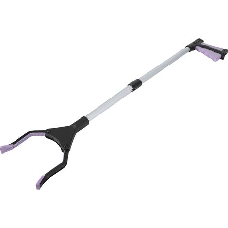 Pince à déchets pliable multifonction longue - outil de ramassage pour nettoyage sanitaire, tube argenté avec poignée violette. (1/5)