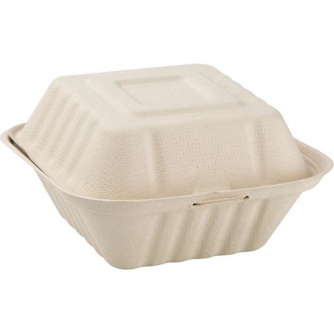 Boîtes hamburger compostables en bagasse coloris naturel 152mm (lot de 500) - 149 x 152 x 81 mm - FIESTA COMPOSTABLE (1/4)