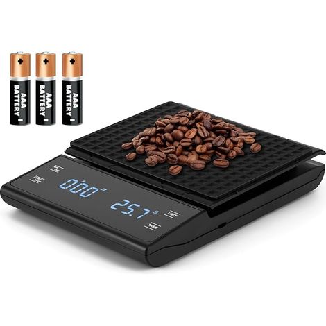 Digital Coffee Scale with Timer Up to 3kg/0.1g, Battery Operated and LED Touch Screen, Multifunctional Kitchen Scales (1/5)