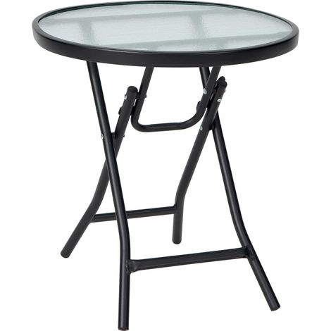 COSTWAY Mesa Redonda Plegable para Jardín, Mesa Plegable de Cristal Templado，Estructura Antioxidante y Marco en X Estable 46 x 47 cm, Camping, Patio (1/5)