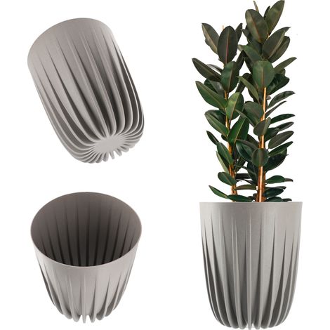 KADAX Blumentopf mit Einsatz, aus Kunststoff, rund, 14.5 cm, Hellgrau
