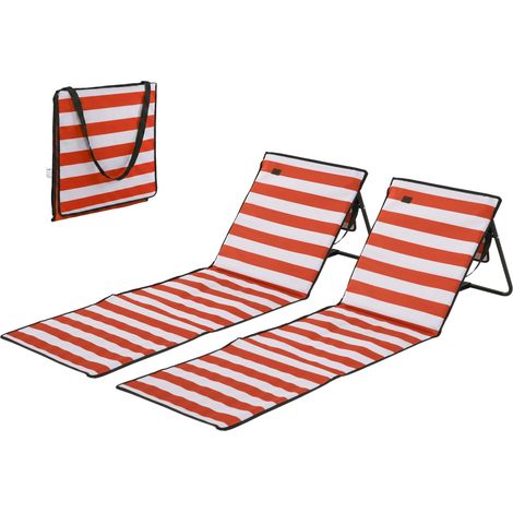 Lot de 2 tapis de plage pliables avec dossier inclinable et sangle de transport 142 x 51 x 40 cm Rouge et blanc (1/5)