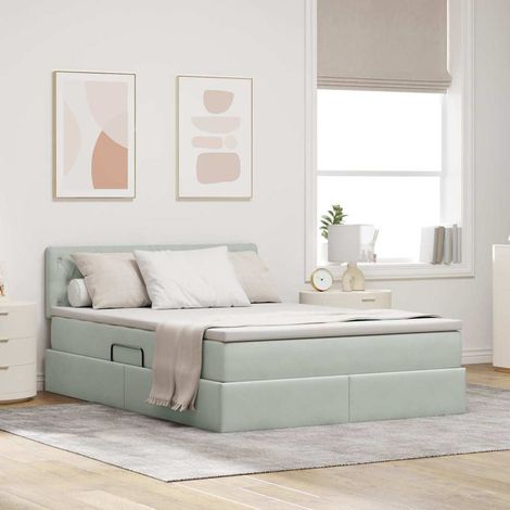 Cama de almacenamiento LED con colchón Gris Claro 140 x 200 cm