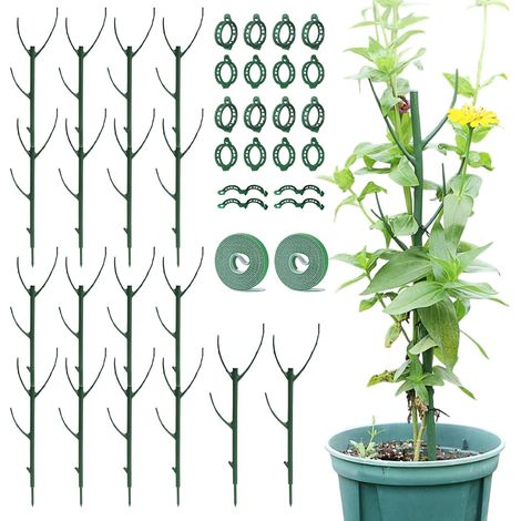 10 Pièces Tuteur Plante, Tuteur, Tuteur Plante Intérieur, Tuteurs Plante Grimpante, Empilable avec Attaches et Clips, pour Orchidées, Plantes Grimpantes, Tomates Intérieur Extérieur (1/5)