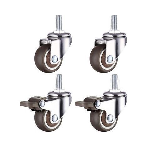 Roulettes, roulettes de chaise universelles robustes avec système de freinage unique, roulettes de frein M8, diamètre du filetage : 8 mm, longueur 20 mm, 2 avec freins + 2 sans B (1/5)
