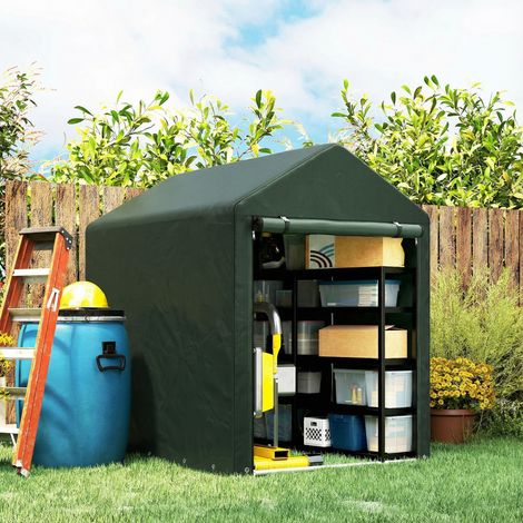 Carpa de Jardín para Bicicletas 1,2x1,8x1,65 m con 2 Habitaciones Puerta con Cremallera Impermeable Anti-UV Verde