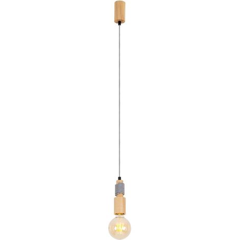Suspension Luminaire en Bois avec Câble Textile et Ampoule LED E27 4W Incluse - PANGIVO (1/5)