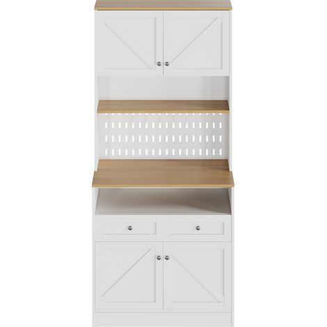 Weißer Küchenschrank mit 2 Schubladen, 4 Türen und Lochwand 80x40x175 cm MODENUIT (1/5)