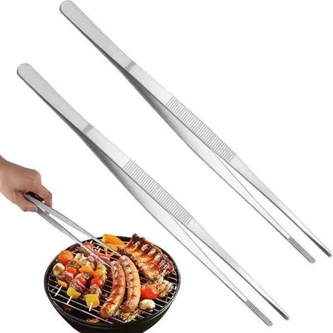 Set di 2 pinze da cucina, pinze per alimenti in acciaio inox lunghe 30 cm con punte sottili, pinze dritte extra lunghe (1/4)