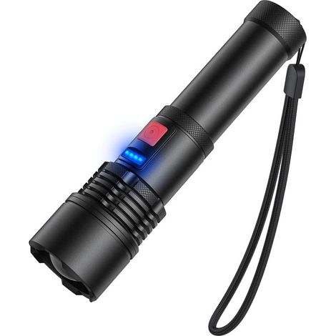 Lampe de Poche LED Rechargeable USB 3000 Lumens,Lampe Torche Zoomable, Lampe Torche LED Ultra Puissante Lampe Tactique, Torche étanche Extérieur Pour Camping (1/5)