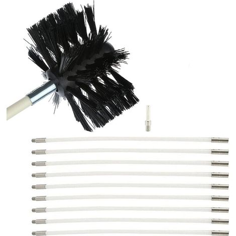 Kit de Ramonage pour Poêle à Granulés Hérisson Ramonage, Brosse pour Tuyau de Poêle Cheminée, avec 9 tiges en Nylon, 1 tête de Brosse et 1 Tige Hexagonale pour Climatisation, Sèche-Linge (1/5)