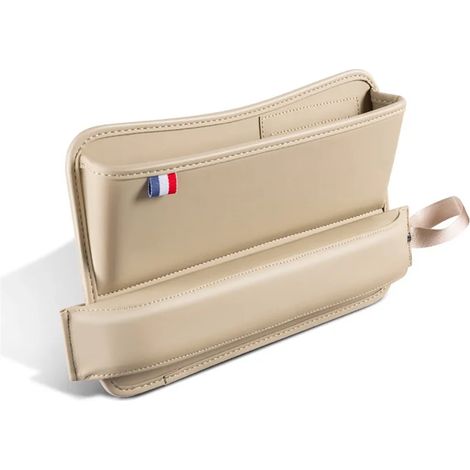 Boîte de rangement beige pour siège auto, cache-siège en cuir, support de téléphone, accessoire de décoration intérieure (1/5)