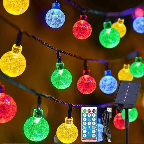 Guirlande Lumineuse Extrieure Solaire Nol Guinguette, 12M/39ft 100LED Cristal Boules Guirlande Solaire 8 Modes IP65 tanche Solaire Exterieur Jardinpou (1/5)
