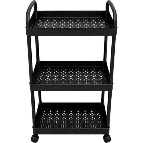 Chariot de Rangement Roulant Multifonction en PP Noir, 3 Niveaux, Facile à Déplacer, pour Organiser Cuisine et Stocker Les Épices Efficacement (1/5)