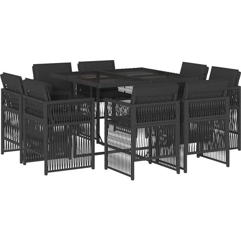 Maison Exclusive - 9-tlg. Garten-Essgruppe mit Kissen Schwarz Pol