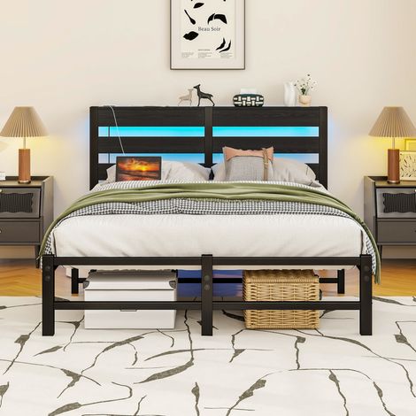 struttura letto 120x200 con LED USB nero OKMYHOME (1/5)