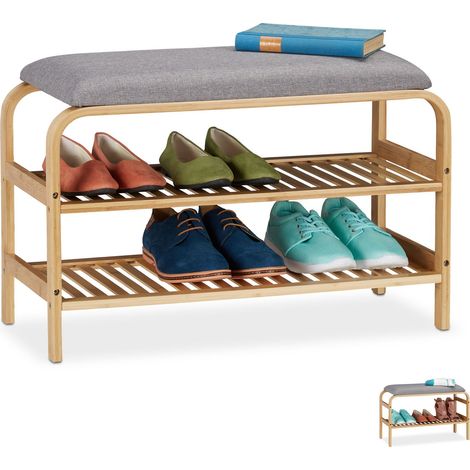 Relaxdays Scarpiera da Ingresso, con Panca Imbottita, 6 Paia, Guardaroba, Camera, Porta Scarpe, 46x69x30 cm, naturale (1/5)