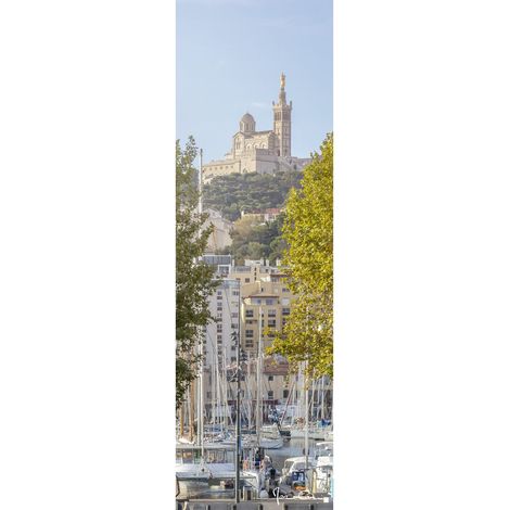 Tableau sur toile Notre-Dame de la Garde vue du port 30x97 cm - Impression sur Toile Murale Décorative - Image imprimée en HD sur Toile - Toile sur Châssis en Bois FSC - Fabriqué en France (1/4)