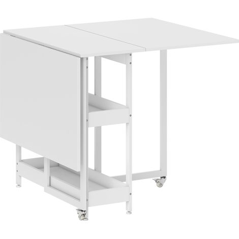 Tavolo Pieghevole a 2 Ribalte per 4 Persone 133,4x80x75 cm con 2 Ripiani Aperti in Legno e Metallo Bianco (1/5)