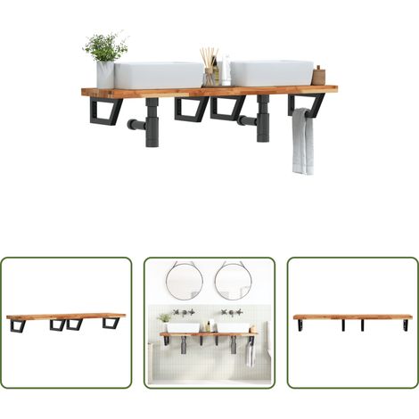 Wandmontage - Waschbeckenregal Wandmontage Stahl und Akazienholz (1/5)