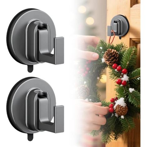 2 ganci a ventosa migliorati,per ghirlande sulla porta d'ingresso ganci a ventosa per la doccia,2 pezzi (grigio nero)