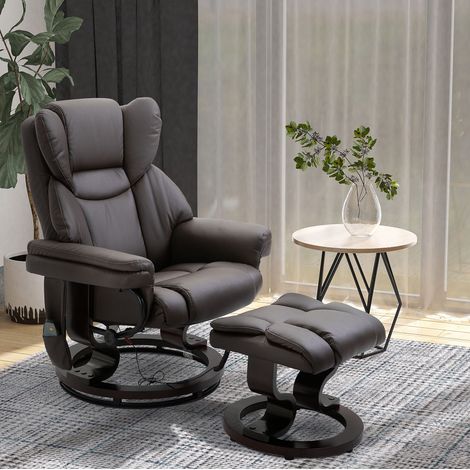 MEUBLIV Sillón relax masaje marrón con reposapiés y función reclinable 145° (1/5)