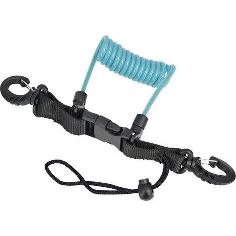 TPU-Federstahlseil mit Verlustsicherung, Sicherheitsleine für Unterwasserkameras, Schnellverschlüsse an beiden Enden, teleskopierbare BCD-Leinenleine, Unterwasserausrüstung – Seeblau – (1/4)