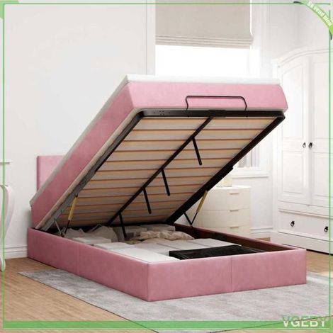 Cadre de lit ottoman - 3311698 - Rose velours - Matelas 120x200 cm - Rangement hydraulique (1/5)