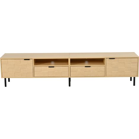 TV-Lowboard 200 cm für Fernseher bis 80 Zoll, TV-Schrank mit Schubladen, Türen, Natur - PANGIVO (1/5)