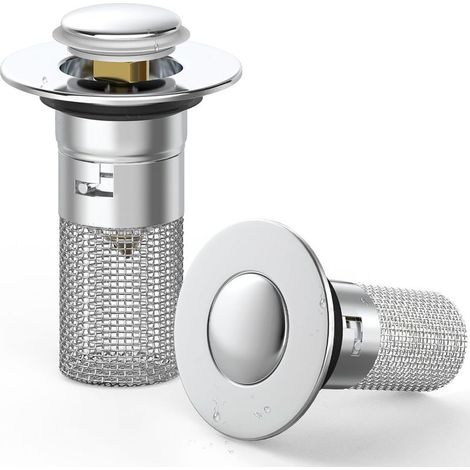 Bouchon d’évier pop-up en laiton avec filtre inox, anti-cheveux pour trous 1,34-1,57 pouce (1/5)