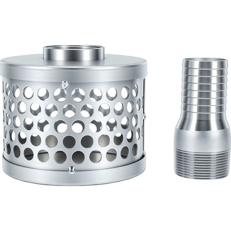 Crépine d'aspiration à trou rond de 1 à 1/2 pouces, panier en acier au carbone galvanisé, filtre à eau pour pompes avec connecteur de tuyau (1/5)