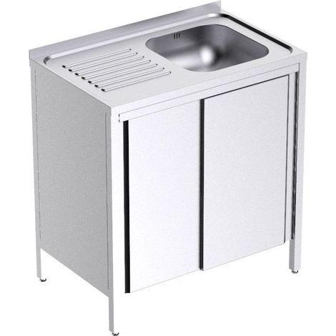 Plonge Inox Bâti avec Portes et Egouttoir à Gauche Profondeur 500 - Distform (1/2)