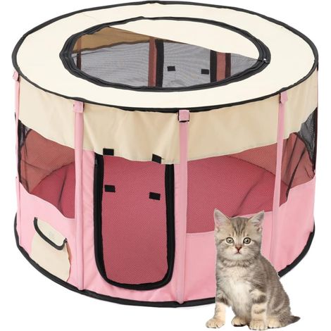 Clôture ronde pour animaux de compagnie, pliable et portable (rose) (1/3)