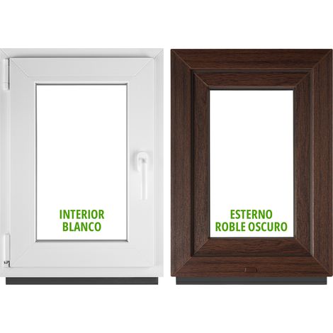 Ventana PVC BauPlaza 60 x 100 cm (Ancho x Alto) Oscilobatiente Apertura Izquierda – Roble Oscuro Exterior / Blanco Interior – Doble Acristalamiento (1/5)