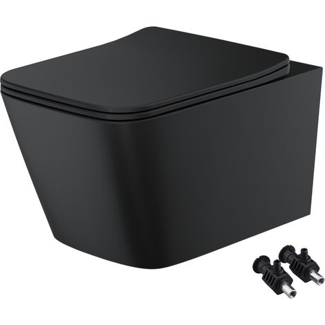 Matt Black Rimless Square Wall Hung Toilet Pan with Soft Close Seat - Hidden Fixations (1/3)