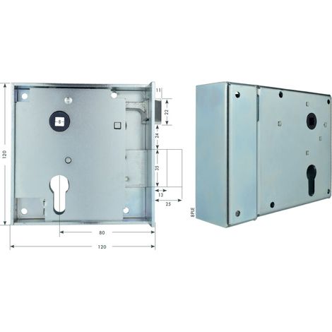 Serrure en applique cylindre 120mm droite tirant 0308PZW/80 - BEVER - 88PRE (1/2)