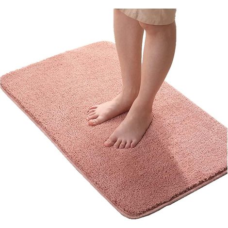 Tapis de bain couleur unie polyester, rose, absorbant, et antidérapant, 40 x 60 cm (1/4)