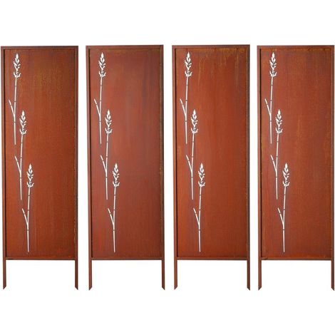 Brise-Vue Extérieur Décoratif Lot de 4 Panneaux 50x160cm Paravent Jardin Terrasse en Acier au Carbone Couleur Rouille (1/5)
