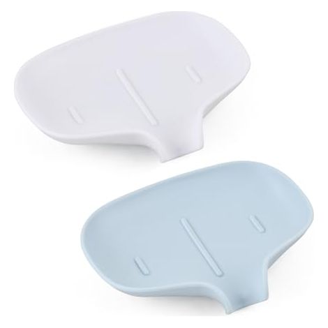 2 pièces Plastique Porte Savon Boîte à Savon avec Drain de Vidage Salle de Bain Support Savon Antidérapant Porte Savon pour Savon Éponges Salle de Bains Cuisine (Bleu et Blanc) (1/4)