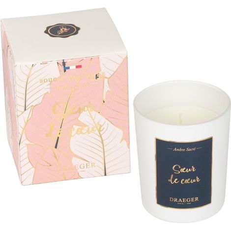 Bougie Cadeau blanche Parfumée Ambre Sacré "Sœur de coeur" - Idée Cadeau Sœur, Meilleure Amie, Famille, Copine, Anniversaire - Made in France - 100% Cire Végétale