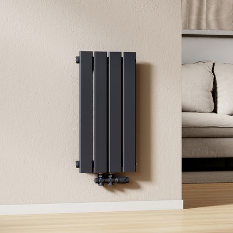EMKE Heizkörper Flach Heizkörper Design Paneelheizkörper Vertikal, Mittelanschluss, Einlagig, 60x30 cm, Anthrazit, 233 W Warmwasser Zentralheizung